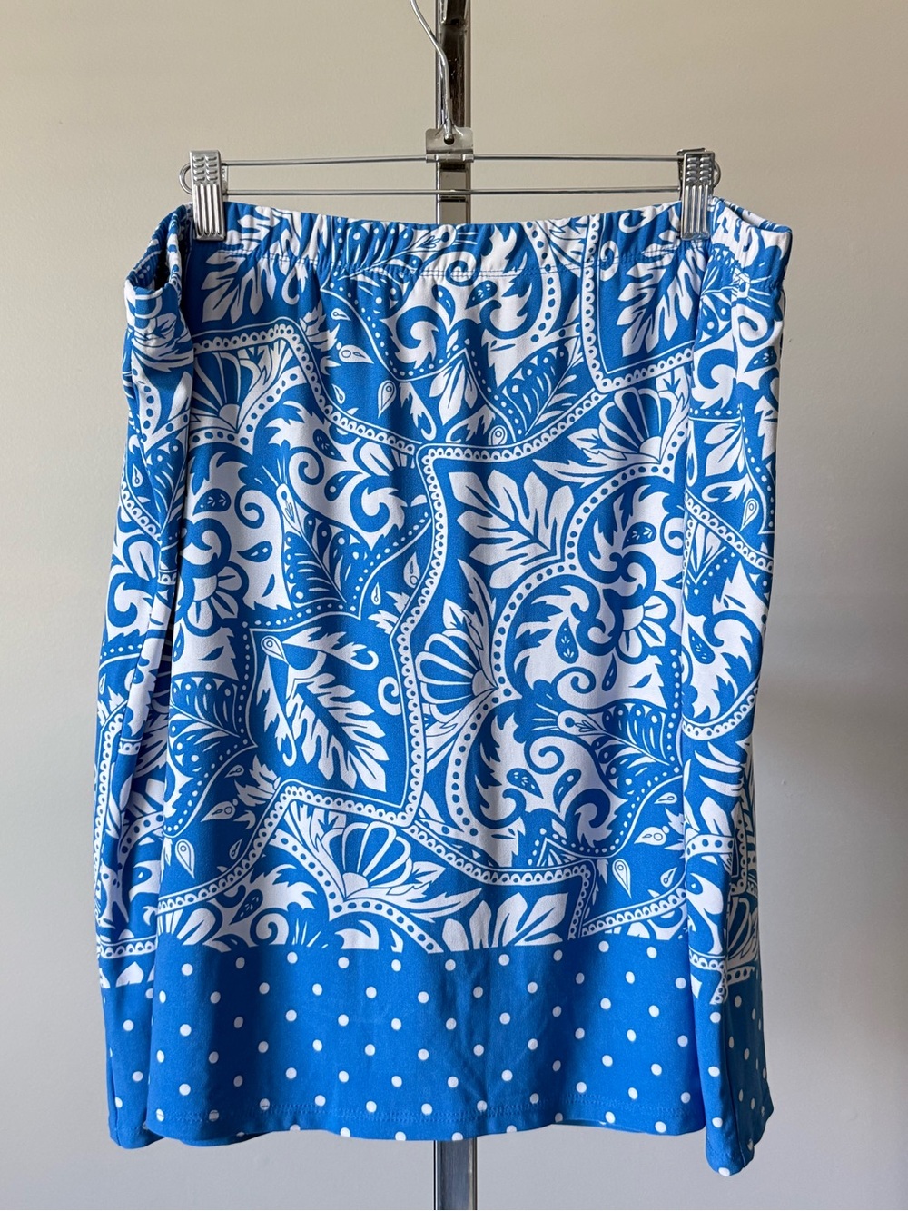 Susan Graver Royal Blue Baroque Polka Dot Liquid Knit Skort Plus 1X